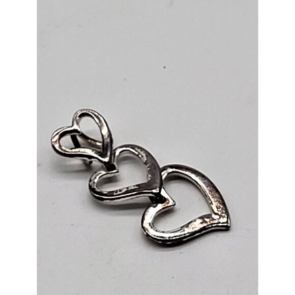 VTG Sterling SIlver 925 Linked Hearts Drop Pendant SU 925 TH Love - Picture 7 of 8